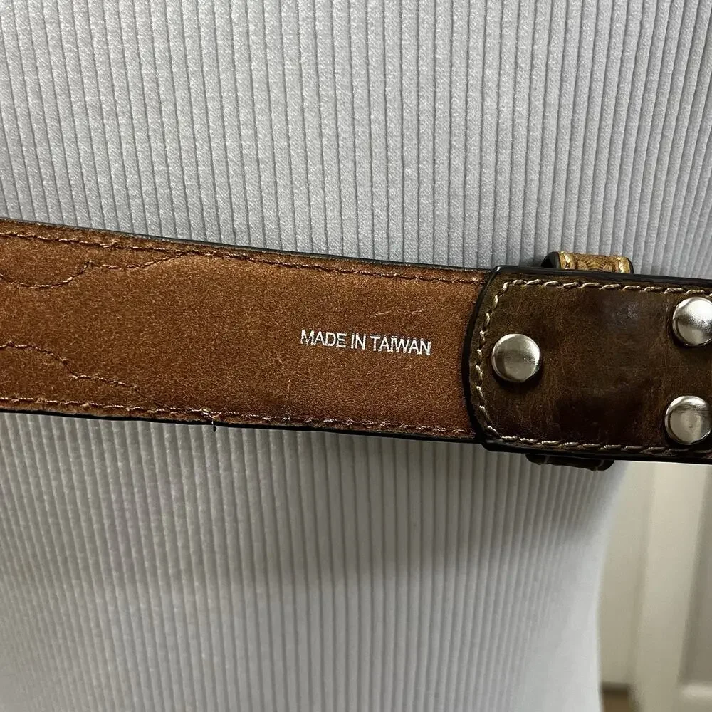 Nocona Mens Brown Ostrich Leather Studded Western Belt Sz 40 N2491844 EUC